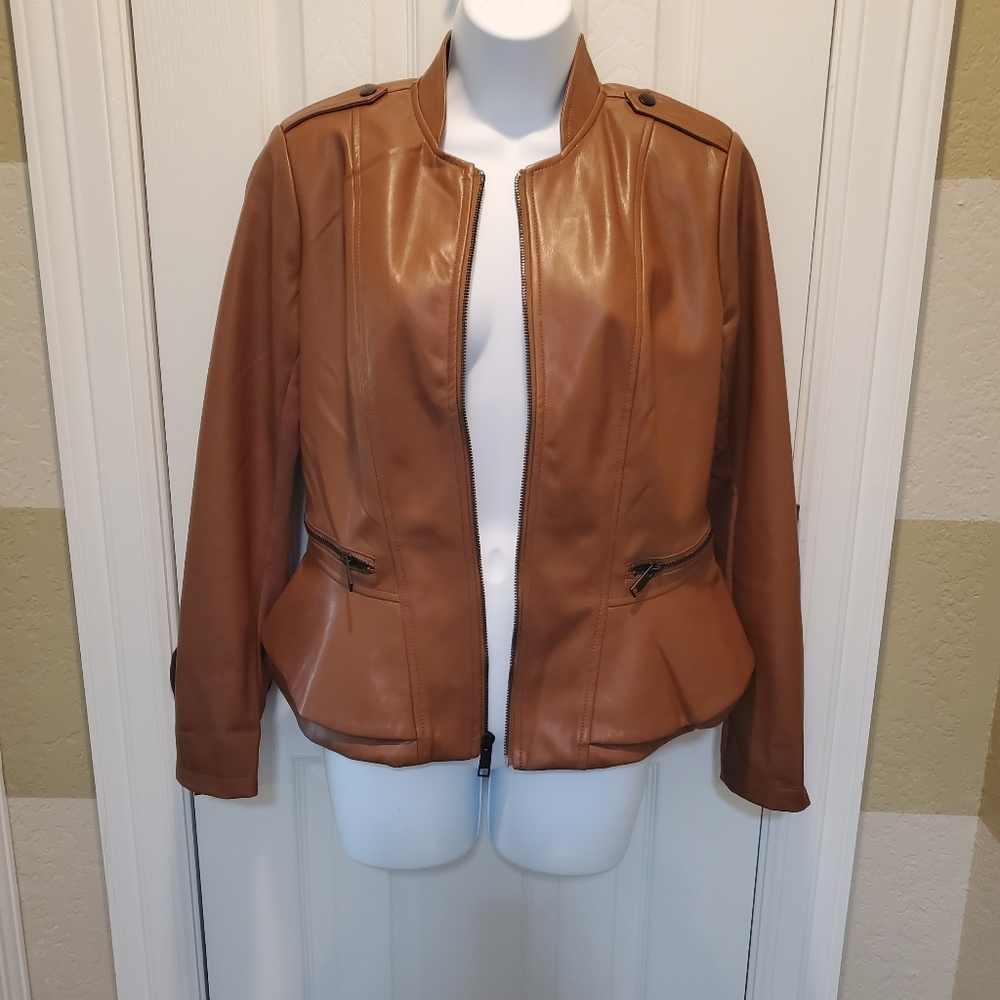 GILI Tan Faux leather Jacket Size 6